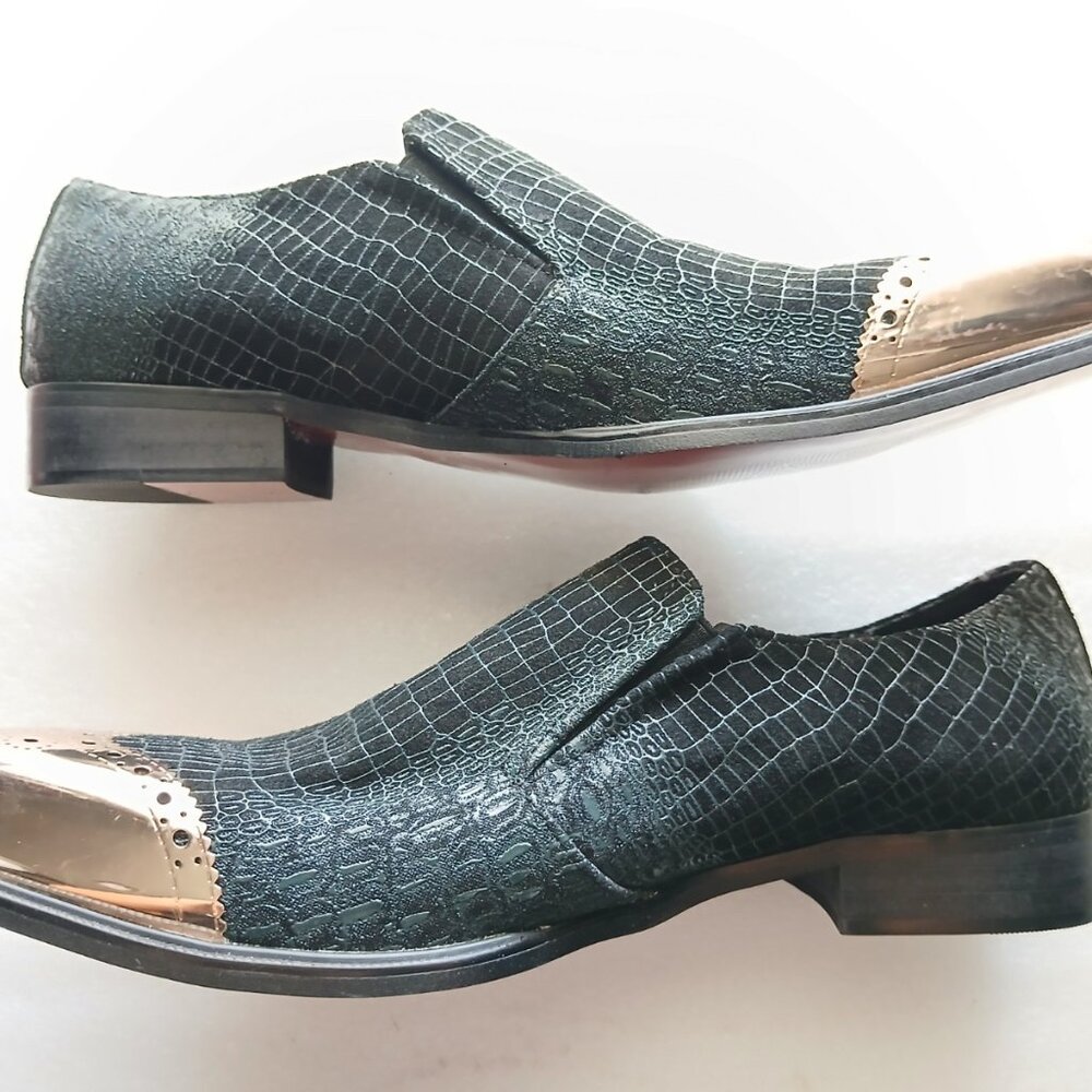 Fiesso by Aurelio Garcia Black Croc & Gold Toe Loafers Mens 13 Great Cond